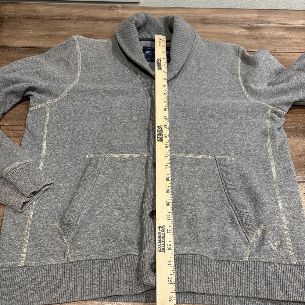 American Eagle Sweater Mens Sz L Cardigan Athletic Fit Gray Button Elbow Patch - Picture 5 of 9